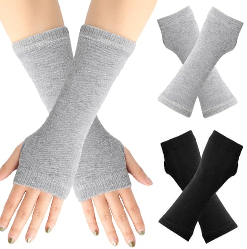 THETAG Fingerlose Handschuhe,2 Paare Winter Halb Fingerlose Handschuhe Warme Gestrickte Handschuhe Daumenloch Halbfinger Handschuhe Unisex Thermisch Strickhandschuhe Armwärmer für Frauen Mädchen