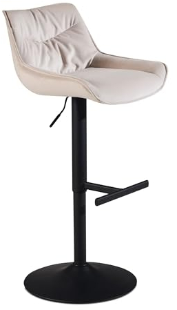 Wohnling Barhocker Samt Beige Hocker mit Lehne 86-106 cm, Küchenhocker Höhenverstellbar Modern 100 kg, Design Barstuhl Tresenhocker mit Metall-Trompetenfuß, Bistrohocker Gepolstert