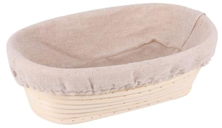 Mooyii Cestino ovale per lievitazione per pasta madre con inserto in tessuto di lino, cestino per impasto in rattan per lievitazione, ciotola per fermentazione, accessori da forno per panettieri