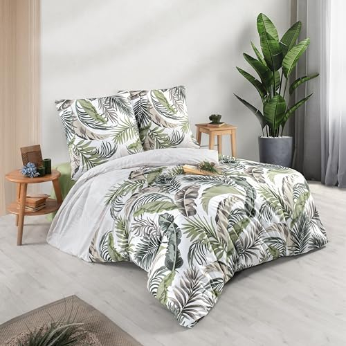 ZIRVEHOME Bettwäsche Set dreiteilig, 240x220cm Bettbezug, Baumwolle, Palmen Design, Hena V2