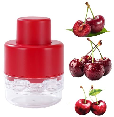 Taoxiwave Cherry Pitter Tool With 7 Individual Holes - Quick Release Multi-Function Stoner Seed Remover for Making Jam, Red