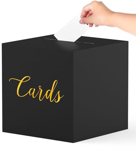 Black Card Box with Gold Foil Design, Gift Cards Receiving Box with 10 Pcs Blank Cards for Birthdays Party Wedding Graduation Birthdays Baby Showers Retirements Open Houses Anniversaries 8.7''