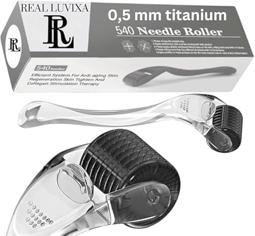 Derma Roller 0,5 mm, 540 aiguilles en acier de 0,5 mm, REAL LUVIXA rouleau à barbe, rouleau à micro-aiguille pour la peau et les cheveux, utilisation pour hommes et femmes