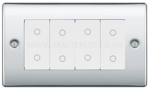 BG NPCTDM4W Polished Chrome 4 Gang Quad Master Touch Dimmer Switch White Inserts