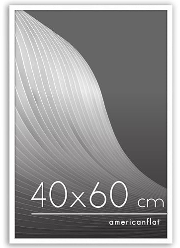 Americanflat 40x60 cm bildram med splitterbeständigt glas – Streamline Collection – Tunn kant för bord och väggdisplay – Upphängningsbeslag och stativ ingår – Vit