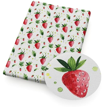 BrightGlow Tissu imprimé au mètre - Motif fraises - Tissu en coton - Motif fruits - Tissu de couture - Artisanat - Tissu décoratif en polyester - Pour travaux manuels, couture
