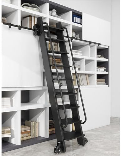 Échelle de bibliothèque coulissante rétractable avec système de freinage, rouleau de sol mobile pour placard à domicile et utilisation en intérieur, accessoires d'échelle de meubles
