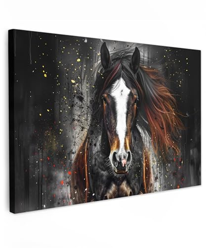 MuchoWow© Quadri Moderni Soggiorno 120x80 cm Poster Da Parete Decorazioni Muro Salotto Quadro Grande Foto Con Cornice Stampe Su Tela Camera Da Letto Cavallo - Animali - Nero - Lusso - Moderno