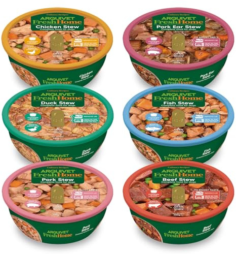 ARQUIVET Variety Pack 6 unités - FreshHome - 6 Recettes de ragoût différentes - 280 g - Nourriture Humide complète pour Chien