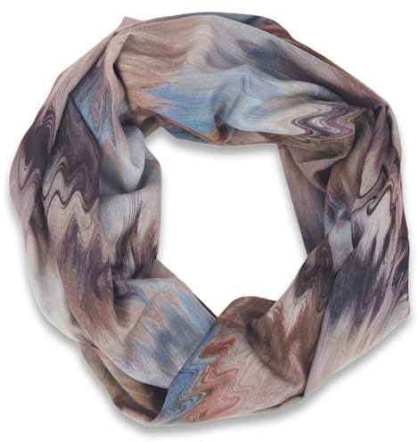 styleBREAKER Écharpe tubulaire pour femme avec motif de vagues aquarelle zigzag | Écharpe boucle douce en viscose | Châle rond léger tour de cou matière douce 90x40 cm, Marron-bleu