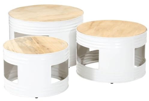 CongVVFV Beistelltische Fass-Design 3 STK. aus rauem Massivholz Mango, stapelbare Satztische für Terrasse und Garten, langlebige Outdoor-Loungetische mit Stabiler Tischplatte
