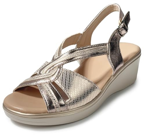 JOMIX Sandales Femme Confort avec Talon Compensé 5 cm Sandales Compensées Femme Été Élégantes Bout Ouvert avec Bride Arrière et Boucle Réglable Semelle Souple Chaussures Femme Légères