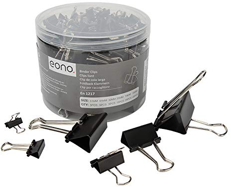Eono Black Binder Clips, 100pcs Assorted Size Foldback Metal Binder Paper Clamps for Paperwork, Extra Small Medium Large 6 Sizes - 51mm, 41mm, 32mm, 25mm, 19mm, 15mm