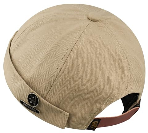 CLAPE Rolled Cuff Harbor Caps Stylish Streetwear Brimless Hats for Women Mens Docker Cap No Brim Hat, Khaki