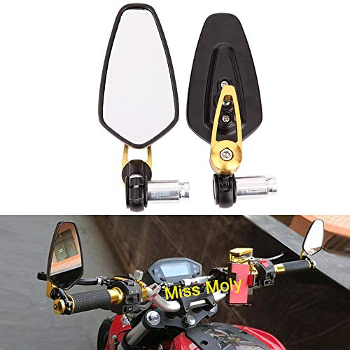 Motorrad Lenkerende Seitenspiegel 7/8 22mm Aluminiumlegierung Lenker Rückspiegel für Scooter Cruiser Sport Bike(Gold)