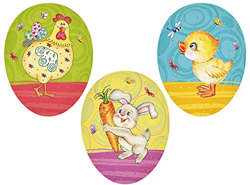 Nestler 3er Set Ostereier zum Befüllen Größe 15 cm - Handgemachte Eier aus Pappe in verschiedenen Größen - Motiv Comic - Liebevolles Ostergeschenk (15cm)