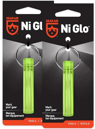 GEAR AID Ni Glo 2” UV Rechargeable Glowing Keychain – Multi-Purpose Glow-in-the-Dark Accessory for Camping, Scuba Diving, Night Fishing, Hiking, Emergency Kits, and Everyday Use, Yellow, 2 Pack