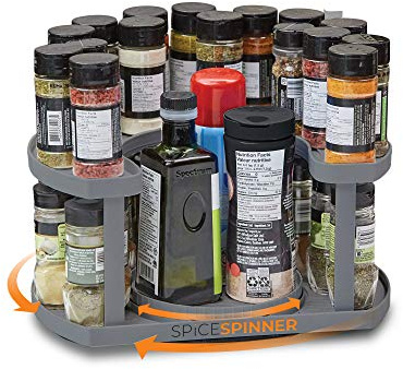Allstar Innovations Spice Spinner Two-Tiered Spice Organizer & Holder That Saves Space, Keeps Everything Neat, Organized & Within Reach With Dual Spin Turntables- Grey
