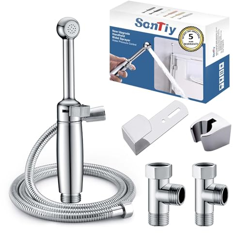 Bidet Sprayer for Toilet, SonTiy Bidet Attachment for Toilet UK, Adjustable Handheld Bidet Douche Shower Spray Bidet Shattaf Muslim Shower for Personal Hygiene Brass (Chrome)