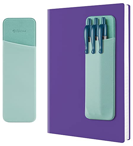 Epessa Stick-On Pen Holder for Notebook, Adhesive Pencil Sleeve Pouch for Hardcover Journals, Planners, Notebooks, Reusable Pen Pocket Organizer Easy to Remove (Green)