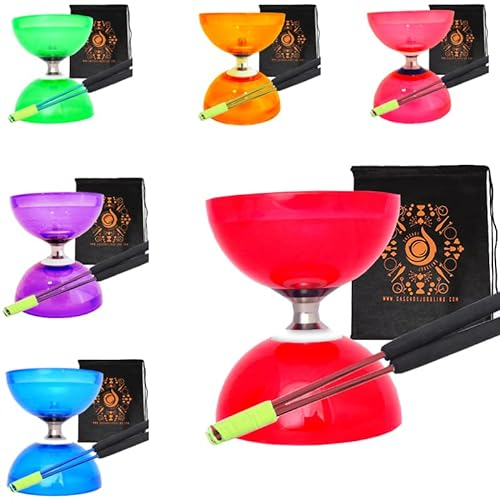 Juggle Dream Quartz Triple Bearing Clutch Diabolo Set with Aluminum 'Metal' Sticks, Diabolo String and Cascade Carry Bag (Red with Red Handsticks)