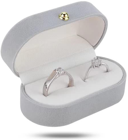 SHIZHENFU Double Ring Box - Velvet Wedding Ring Box for Engagement/Valentine's Day/Anniversary, Or for Earring Box's (Grey)