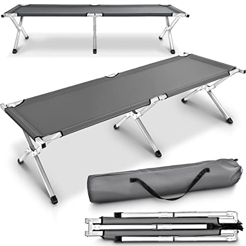 TRESKO XXL Lit de Camp Pliant pour Le Camping | 210 x 72 x 45 cm | Tubes métalliques | Charge Maximal 150 kg (Gris)