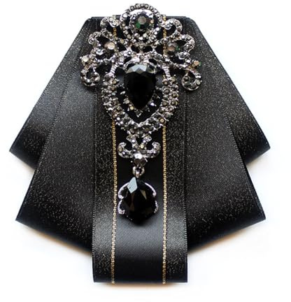 JKQBUX Spilla a papillon regolabile pre-legata con strass britannici retrò per uomo cravatta fiocco fiocco scintillante nastro di raso papillon
