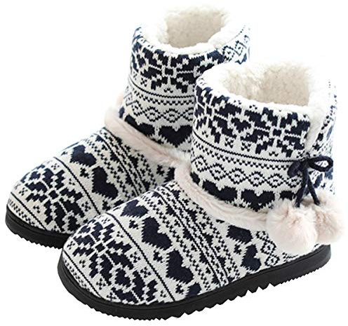 AONEGOLD® Dam toffel män vinter varma stickade stövlar fuskpäls fodrade ankelstövlar inomhus utomhus komfort halkfria bekväma tofflor, Blå 1, 40/41 EU