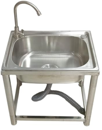 Lavello da Cucina Autoportante con Rubinetto, Lavello per Ristorante Commerciale in Acciaio Inox, Lavabo per Esterni/Interni (Vasca Singola) (Color : Height 45cm, Size : 50x40cm/20x16in)