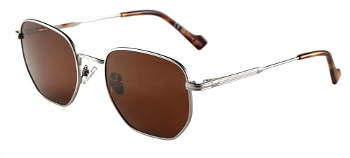 ZENOTTIC Occhiali da Sole Polarizzati Uomo Donna Montatura in Metallo Esagonale Retrò Protezione UV400 per Guida Escursioni Feste Argento/Marroni