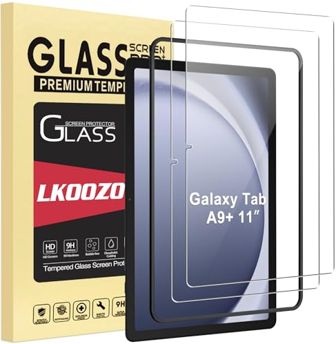 LKOOZO [2 Stück Schutzfolie für Samsung Galaxy Tab A9+ / A9 Plus 5G Tablet 11 Zoll Panzer Schutz Glas mit Rahmen-Installationshilfe, HD Displayschutzfolie, Kratzfest