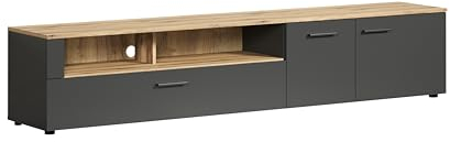 trendteam smart living - Esteban - TV-Schrank - Anthrazit/Evoke Eiche - (BxHxT) 210 x 43 x 41 cm - eleganter Fernsehschrank mit schwarzen Griffen - kratzfest