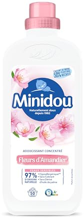 Adoucissant Linge MINIDOU Fleurs d'Amandier Bouteille 1L - 50 Lavages | Élimine les Odeurs Désagréables et Laisse un Parfum Frais Durable | Compatible avec Tous les Types de Vêtements
