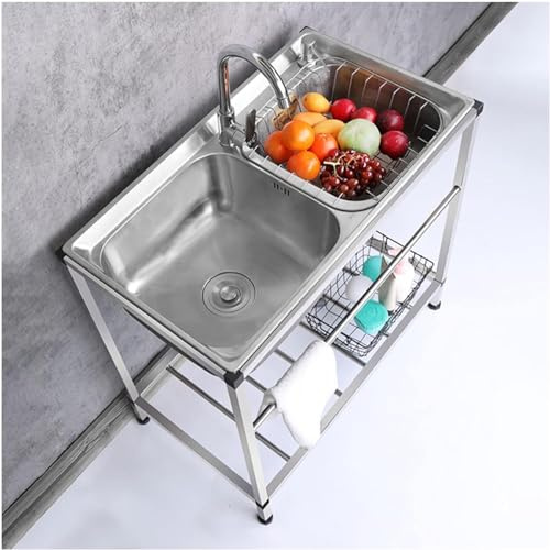 Évier commercial en acier inoxydable, évier utilitaire à double cuve sur pied, évier de cuisine avec robinet chaud et froid, lavabo à main pour buanderie, restaurant, intérieur et extérieur