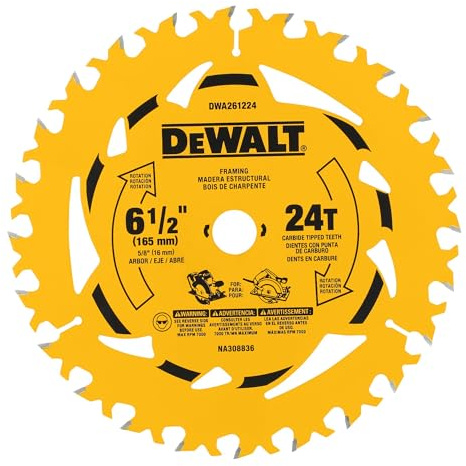 DEWALT 6-1/2 in. 24T Circular Saw Blade, Smooth Cutting, Superior Tracking and Durability (DWA261224)