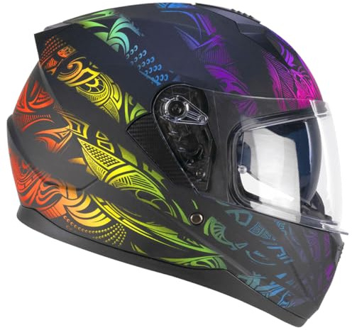 SKA-P Casque intégral 3MHS Speeder Rainbow Noir Vert Rouge Mat, XL (60 cm)