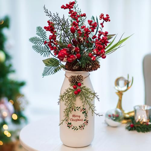 Sziqiqi Weiß Vase für Weihnachten Tischdeko: 23 cm Vintage Weihnachts Vase Metall Vasen für Blumen Zylinder Vase für Tisch Deko Matte Blumenvase für Wohnzimmer
