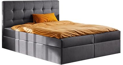 Kaiser Möbel - Bett 180x200 cm, Boxspringbett mit Matratze und Bettkasten, Polsterbett für Schlafzimmer, Jugendzimmer, Doppelbett mit Stauraum und hohem Kopfteil, Bonellmatratze - LUDANO - Dunkelgrau