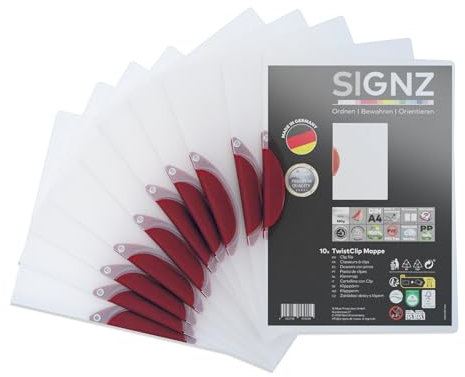 SIGNZ Klemmhefter TwistClip, DIN A4, 10 Stück, Für bis zu 30 Blatt, CO2-neutral hergestellt, made in Germany