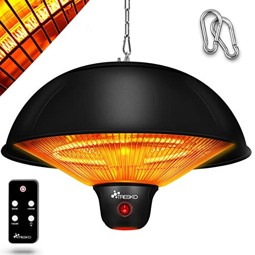 TRESKO Deckenheizstrahler 1500W mit Fernbedienung | Heizstrahler Wärmestrahler mit 3 Heizstufen | Terrassenstrahler Heizpilz Infrarot Innen & Außen | Infrarotstrahler Zeltheizer Decke Terrasse