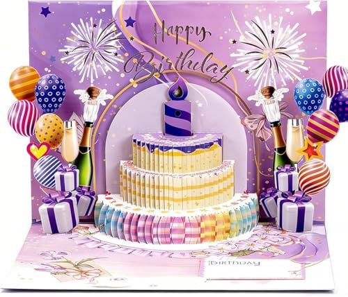 Carte d'anniversaire Pop-up 3D avec Lumières et Son, Carte Anniversaire Musicale Bougie LED Soufflée avec Capteur, Carte de Vœux Musicale Chantante pour Homme,Femme(20×15cm)