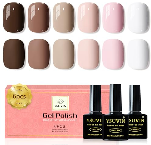 Yueshop Gel Nail Polish Set, 6 Colors Winter Nude White Peach Pink Brown Maroon Dark Brown Gel Polish Soak Off UV gel nail Varnish Creative nail Art DIY Salon For Beginner, 8ML
