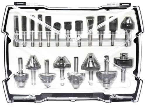 AKYLIN 20 Pièces Fraises à Tige de 6 mm, Pour Bois et Défonceuse, avec Boîtier de Rangement, Pour la Finition du Bois Divers