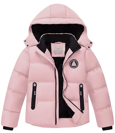 Zoofly Chaqueta de Invierno para Niños y Niñas Chaqueta de Nieve Abrigada con Capucha Desmontable, Rosa Claro 140 (M)