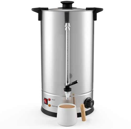 KOMORE Caldera de agua caliente de 10 litros, urna de catering con control de temperatura ajustable, 1800 W, acero inoxidable de doble capa que mantiene el calor y medidor de agua, hogar, oficina