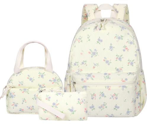 HowFly Corduroy Kids Backpack 3-in-1 Set 15 with Lunch Box School Bag | Corduroy 3-in-1 set for elementary middle school, 15-inch backpack, insulated lunch bag, pencil case, back to school gift