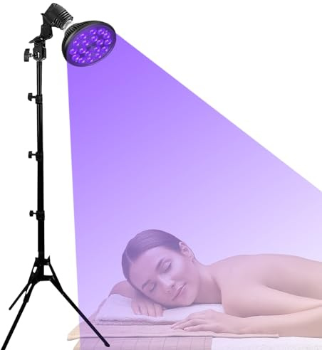 Lampe à Bronzer,Professionnelle sur Pied Réglable - 54W LED, Rotation 180°, Spectre Optimisé, avec Lunettes de Protection, pour un Bronzage Maison Pro (A)