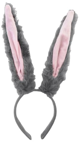 LUDHEP Diadema Orejas de Conejo Gris, Peluche, Accesorio Disfraz Pascua Carnaval Cosplay Fiesta
