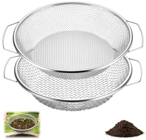 Zourglow 2 Pièces Tamis de Jardinage 30CM, Tamis de Sol Ø 3 + 6 mm | Robuste Tamis à Compost pour Sable, Gravier, Semences, Terre, Jardin